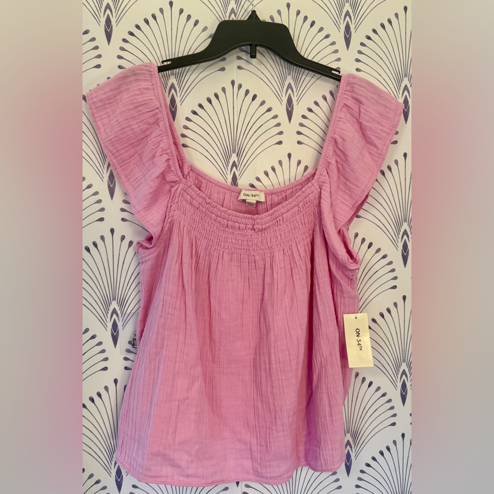 Macys pink baby doll top size large NWT
